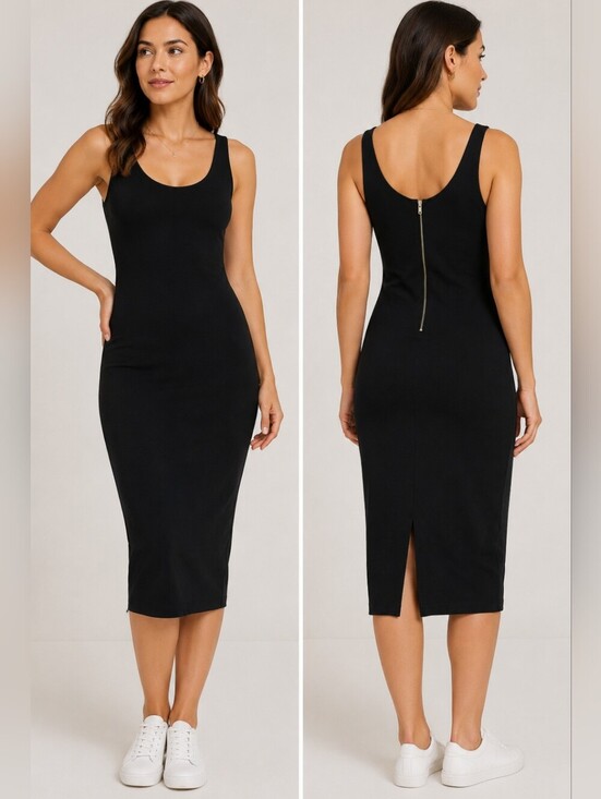 Popular Basics Dresses & Skirts - POPLR Basics Black Bodycon Midi Dress | Sleeveless Stretch Dress | Size Medium